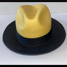 Brand New Christian Courture Two Tone Fedora Hat , An Original Panama Hat Made In Ecuador ! Comes In Large Mens Straw Hats, Straw Fedora Hat, Straw Fedora, Straw Hats, Fedora Hat, Hat Making, Straw Hat, Yellow Black, Ecuador