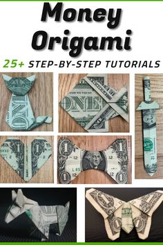 money origami, dollar bill origami, origami tutorials Folding Money In Card, 100 Dollar Bill Origami, Folding Bills Cash Gifts, Folding Money For Easter, Origami Money Gifts, Star Money Origami, 5 Dollar Bill Origami, 2 Dollar Bill Origami