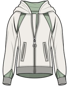 a women's jacket with hoodie and zippers on the shoulders, front view