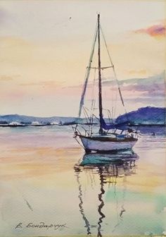 a painting of a sailboat in the water