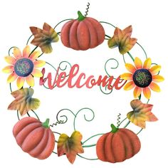 PRICES MAY VARY. The fall pumpkins door wreath is made of metal, featuring handpainted vibrant pumpkin, metal leaves and lettering ''Welcome'' sign in the middle, durable and sturdy. Hanging pumpkins welcome sign for home fall decorations is designed with a metal hanger at back and it's easy to hang it on the wall, door, fence, porch to greet guests for fall harvest and Thanksgiving! Thanksgiving pumpkin decorations is suitable for the decoration of doors, walls and fireplaces light up your fall Welcome Wreaths, Outdoor Fall Decor Ideas, Decorative Pumpkins, Outdoor Fall Decor, Welcome Signs Front Door, Metal Welcome Sign, Metal Pumpkins, Harvest Wreath, Front Door Porch