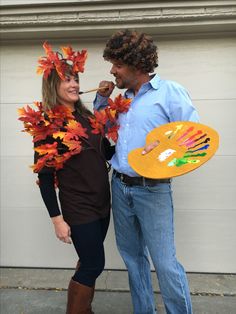 a man and woman dressed up as thanksgiving characters