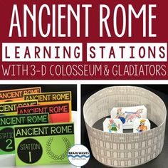 an ancient rome learning station with 3 - d colossum and gladiators