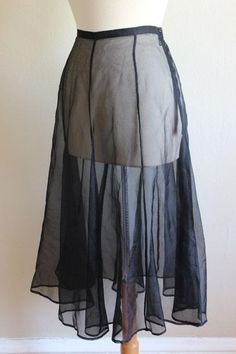 To Be Determined + Vintage 1990s Black Silk Organza Sheer Midi Skirt