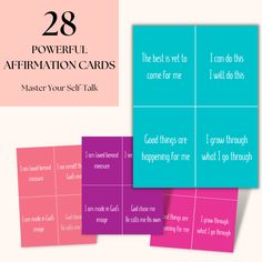 four cards with the words, powerful affirmation cards and i can do this