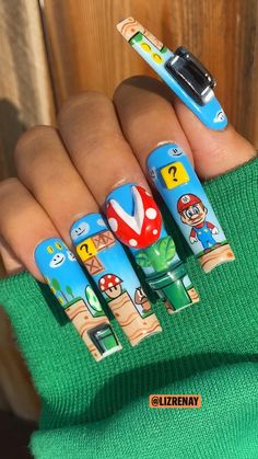 Super Mario Bros Nails! Insta @LizRenay 💕 #nails #nailart #naildesigns #nailinspo #pressons Business Nails, Winter Nails Acrylic, Crazy Nails, Nail Art Designs Videos, Paws And Claws, Long Square Acrylic Nails, Mario Bros., Square Acrylic Nails, Pretty Acrylic Nails