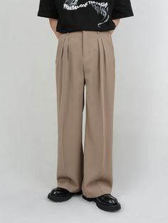 Experience tailored sophistication with our Wide Leg Tailored Pleated Trousers, a timeless addition to any wardrobe. Constructed with attention to detail, these trousers feature a high-waisted design and pleat detailing, offering a flattering silhouette. Crafted from a blend of soft fabrics, they provide both comfort and durability. The solid color pattern and meticulous tailoring ensure they stand out with a clean, professional look. Versatile and modern, these trousers can be styled with a tuc Wide Leg Suit Pants Men, Modern Tailoring, Quick Outfits, Pleated Trousers, Professional Look, Fashion Mode, Off Duty, Brunei, Bottoms Pants