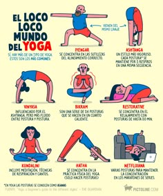 a poster with instructions on how to do yoga for the beginner in spanish and english