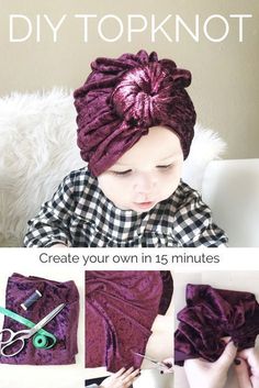 Topknot Tutorial, Syprosjekter For Nybegynnere, Turban Diy, Top Knot Tutorial, Baby Band, Headband Diy, Diy Baby Headbands, Baby Turban