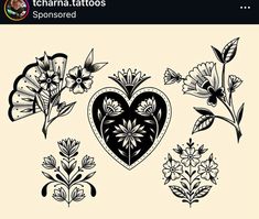 an image of tattoos with flowers and hearts