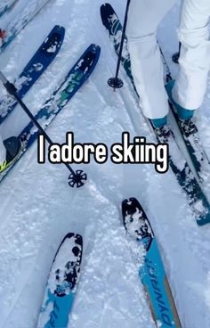 i adore skiing in the snow with skis on it's legs and feet