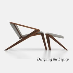 two wooden chairs sitting next to each other on top of a white surface with the words designing the leggy