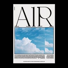 the front page of an air magazine with blue sky and clouds in the background,