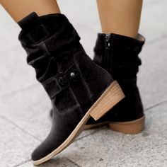 Category:Boots; Upper Materials:PU; Season:Fall,Winter; Heel Type:Block Heel; Gender:Women's; Activity:Walking; Toe Shape:Round Toe; Type:Mid Calf Boots; Style:Vintage,Elegant; Heel Height(inch):1-2; Outsole Materials:Rubber; Occasion:Daily,Outdoor; Closure Type:Zipper; Pattern:Solid Color; Listing Date:09/07/2023; Production mode:External procurement; 2024 Trends:Suede Shoes,Cowboy Boots,Slouchy Boots,Plus Size; Foot Length:null; Foot Width:null; Size chart date source:Provided by Supplier. Stylish Boots For Women, Orthopedic Shoes Stylish, Country Boots, Orthopedic Shoes, Zipper Boots, Stylish Boots, Cowboy Boots Women, Black Suede Boots, Comfortable Boots