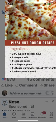 the menu for pizza hut dough recipe