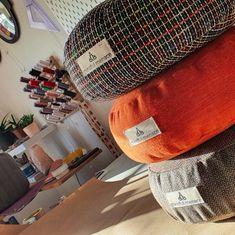 Meditation cushion, sewing room decor Boho Office Space, Zafu Cushion, Boho Office, Orange Cushions, My Workspace