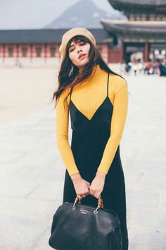 Or "How to Wear a Slip Dress Without Dying." Shop this look: ASOS Wool Beret, $21; MANGO Scoop-Back Dress, $60; Monki High Neck Top, $18 Natalie off Duty Natalie Off Duty, Fashion 2018, Look Fashion, Spring Outfits, Fashion Models, Fall Outfits, Outfit Inspirations