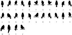 the silhouettes of birds are shown in different positions and font styles, including letters that appear to be smaller than those ones