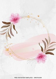 a pink and brown floral background with a gold circle frame on it's side