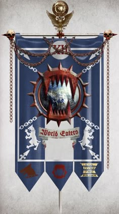 a banner with an eagle on it that says world eaters in red and blue