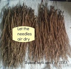 two bundles of dry grass sitting on top of a white bed next to each other