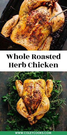 whole roasted herb chicken with herbs on the side