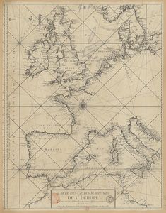 an old map of the british isles with lines drawn across it and on top of each other