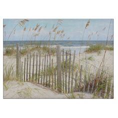 a painting of the beach with sea oats and sand dunes in the foreground