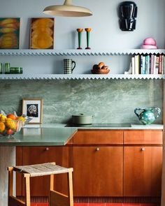 the kitchen counter is clean and ready for us to use