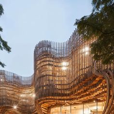 the building is made out of wooden strips