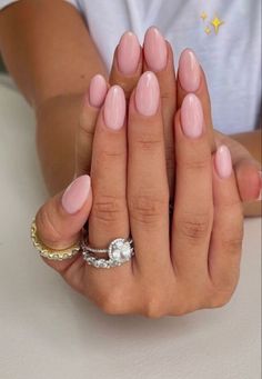 Oval Or Almond Nails, Pink Oval Nails Short, Nails Ideas Oval, Milky Pink Nails Acrylic, Pink Almond Nails Short, Short Nails Round, Nail Inspiration Almond, Milky Pink Almond Nails, Almond Nails Aesthetic