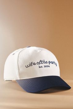 Always ready to celebrate love, this trucker-style cap makes the perfect plus-one. | Wife Of The Party Trucker Hat by BRIDEMERCH in Blue, Women's, Cotton at Anthropologie Wedding Trucker Hats, Cute Trucker Hats For Women, Wedding Party Favors, 50 Fashion, Embroidered Design, Hats For Women, Future Wedding, Trucker Hat, Color Coding