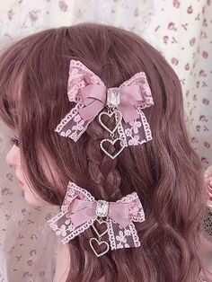 The price is for a hairclip or a pair of hairclips. Cute Heart Jewelry, Cute Pink Hair Accessories, Pink Heart Accessories, Pink Goth Accessories, Lolíta Accessories, Light Pink Accessories, Jirai Kei Accessories, Jirai Kei Hairstyles, Heart Hairclips