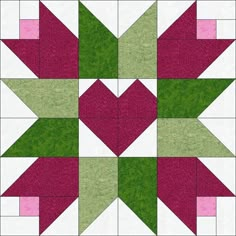 a pink and green patchwork quilt block