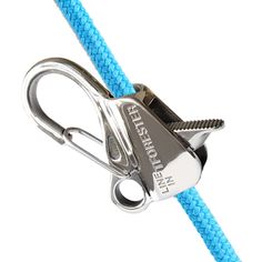 a blue rope with a metal hook on it