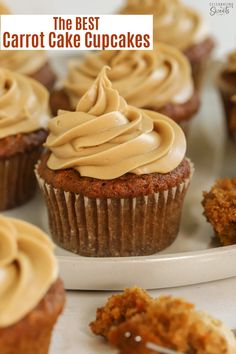 the best carrot cake cupcakes with frosting on top are ready to be eaten