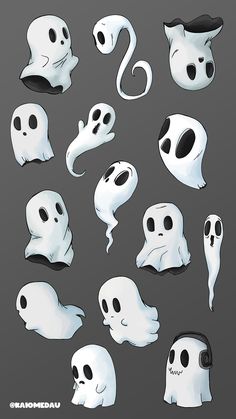 a bunch of cartoon ghost heads with different expressions