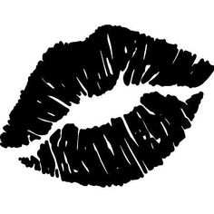 a black and white drawing of a female's lips with the word kiss written on it