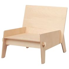 a small wooden chair with no legs on the bottom and one leg raised up to the side