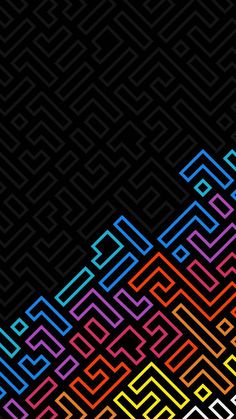 an abstract background with different colored lines and shapes on black paper, in the style of pixel art