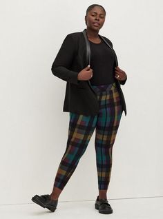 FIT Model is 5'9” wearing size 1. . 27” inseam. Full length. MATERIALS + CARE Cotton-blend knit fabric. 95% cotton, 5% spandex. Machine wash cold. Dry low. Imported. DETAILS Stretchy waistband. . Multi-block plaid pattern print. The best plus size women's full length signature waist premium legging printed leggings in multi block plaid made of premium. Torrid is your destination for the freshest spring and summer styles. Printed Leggings Outfit, Lesbian Fashion, Trendy Plus Size Fashion, Summer Styles, Tapered Pants, Bottom Clothes, Trendy Plus Size, Printed Leggings, Plaid Pattern