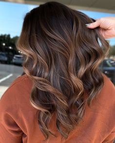 Full Brown Balayage, Low Maintenance Caramel Balayage, Brown Hair With Carnal Highlights, Brunette Balayage Hair Chestnut, Brunette W Caramel Highlights, Medium Length Hair With Layers Brunette Balayage, Cocoa Brown Hair With Highlights, Partial Caramel Balayage, Warm Walnut Balayage