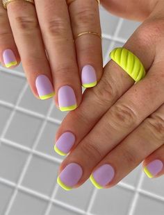 2 Color French Nails, August Color Nails 2023, Almond Dip Nails Summer, Summer Nails 2023 Gel Short, Nails Verano Summer, Colorful Gel Nails, Colorful French Manicure, Gel Nails Matte, Neon Outfit Ideas