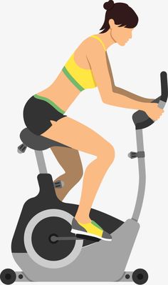 a woman riding an exercise bike on a white background