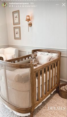 a baby crib in the corner of a room