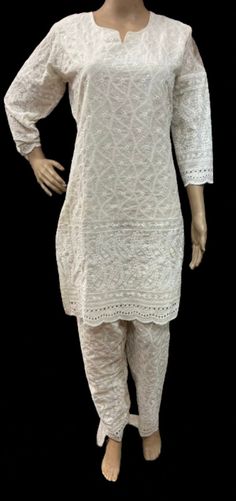 Harshali export  Embroidered off white cod set is very special dress for wedding and party dress . Cotton comfortable dress . All size available 38-44  Please add a message which size you want .  M = 38 size  L =  40 size  Xl = 42 size  Xxl = 44 size  Indian scale Cod Set, Set Kurti, Kurti Pant, Special Dress, Kurtis With Pants, Dress Christmas, Special Dresses, Dress Cotton, Comfortable Dress