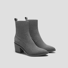 Pointed-Toe Western Ankle Boots (Whitney), RICH GREY WATER RPT, EU35 Grey Ankle Boots Outfit, Ankle Boots Outfit, Stable Block, Boots Outfit Ankle, Grey Ankle Boots, Western Ankle Boots, Smart Casual Style, Grey Heels, Grey Boots