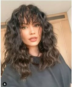 (eBay) Human Hair Wig Full Lace Wigs With Bangs Brazilian Wave Curly Lace Front Wigs Talia Mar, Bun Hair Piece, Curly Lace Front Wigs, Wavy Curly Hair, Curly Girl Hairstyles, Curly Hair With Bangs