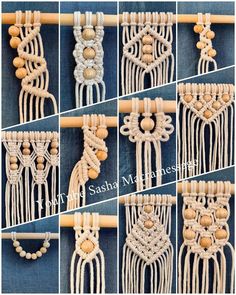 the steps to make macrame wall hangings with beads and wood beads on them