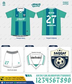 the soccer uniforms for each team are shown in this graphic style, with different colors and sizes